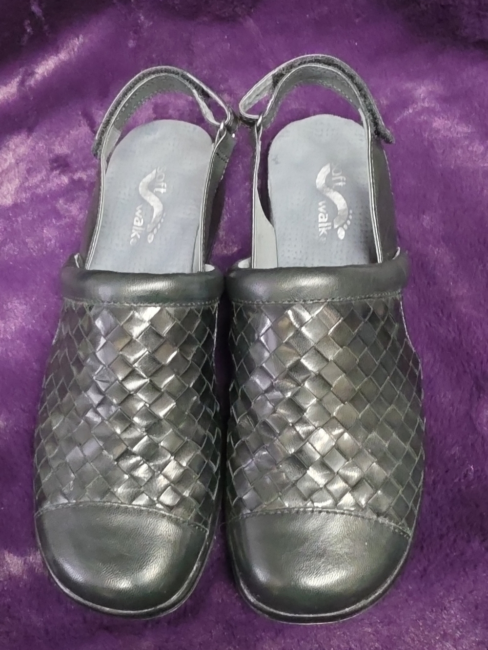 SoftWalk Black Woven Slingback Clogs 7.5N
